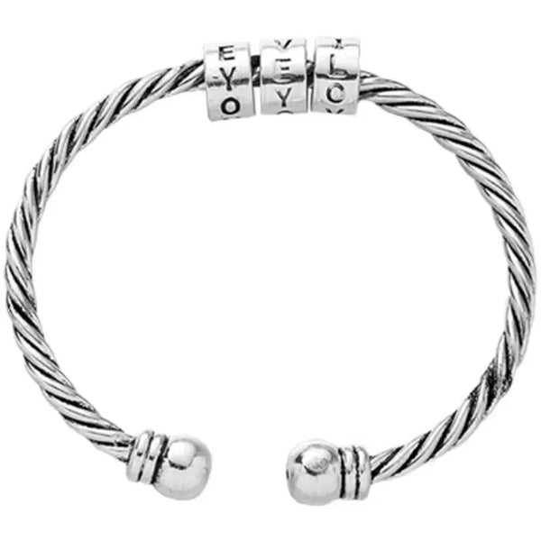 Personalisierter Armreif aus 925 Silber – Gedrehtes Design mit Message-Beads