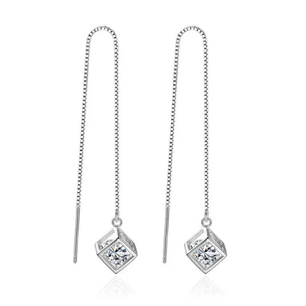Ohrringe Durchzieher Würfel Silber 925 Quadrat Zirkonia Damen Mädchen Ohrhänger