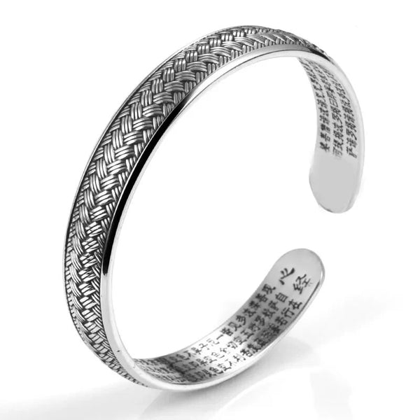 Herren Armreif Silber 999 – Geflochtenes Design mit buddhistischen Gravuren
