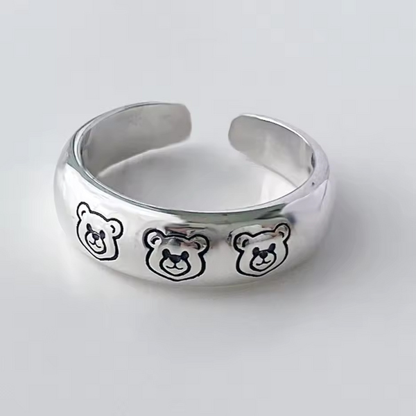 Damen Ring mit Bären motiv 925er Sterling-Silber, größenverstellbar.