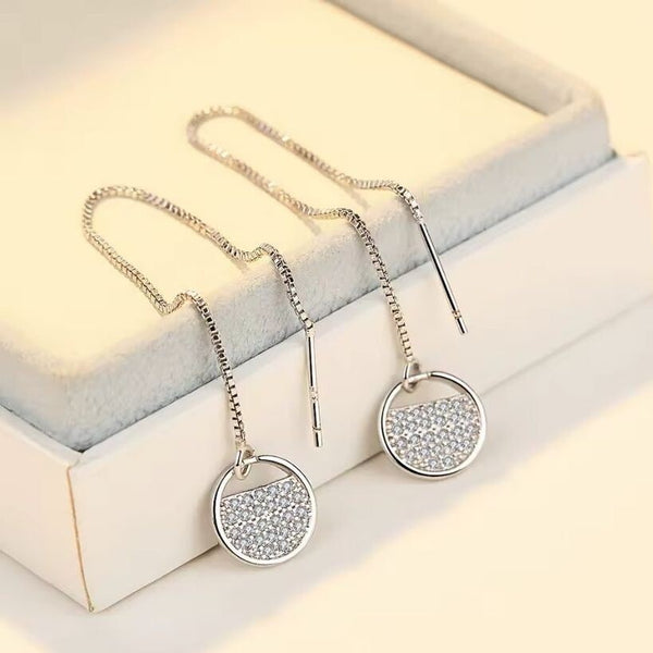 Silber 925 Fadenohrringe | Elegante Damen Ohrhänger Durchzieher mit Zirkonia