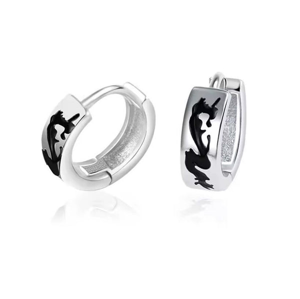 Creolen Sterling Silber 925 mit Drachenmuster Schwarz| Herren & Damen Ohrringe