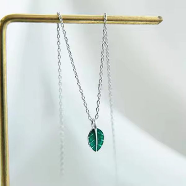 Halskette Grüner Blatt Sterling Silber 925 Damen Kette