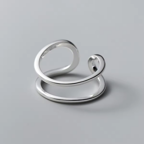 Damenring mit zwei glatten Reihen -Sterling-Silber 925, offene Größe.