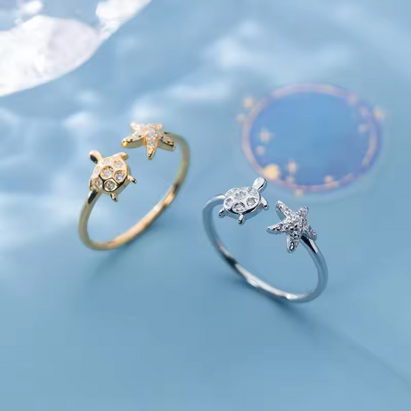 Damenring mit Schildkrötenmotiv, Sterling Silber 925, größenverstellbar