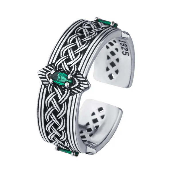 Damenring Kette-Look  Grüner Zirkonia, Silber 925, Größe wählbar