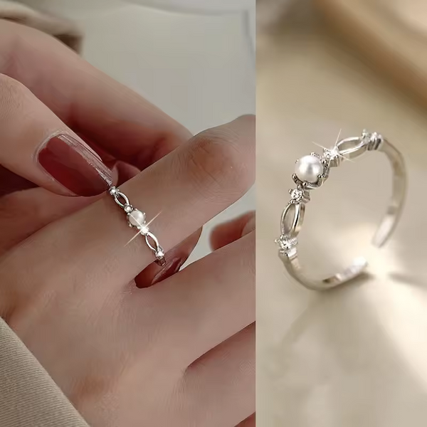 Damen Ring schlank Sterling Silber 925 Ring Perle 45 - 51 verstellbar
