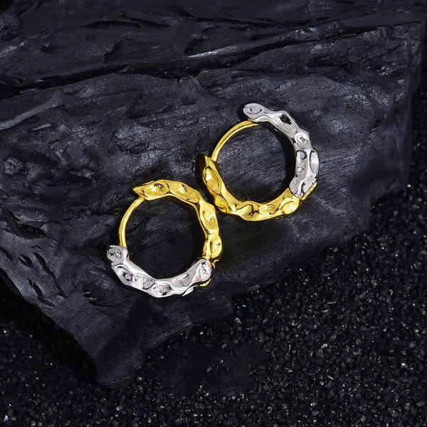 Creolen Gemeißeltes Muster Sterling Silber 925 Silber-Gold Damen Ohrringe