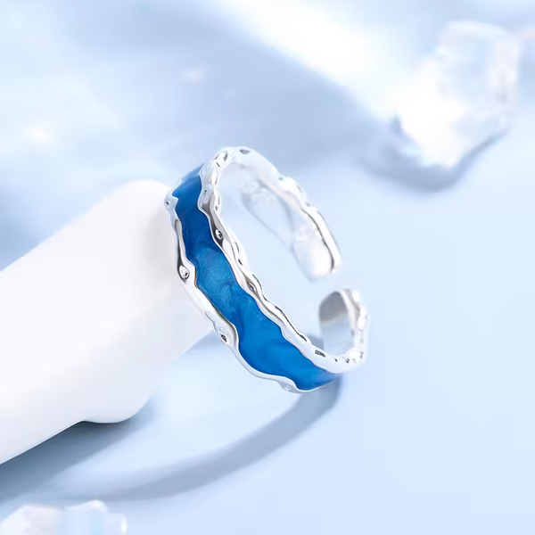 Damenring, Sterling Silber, blauer Himmel, glatt, größenverstellbar