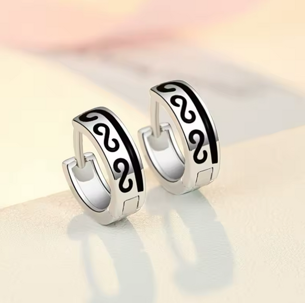 Silber 925 Creolen | schwarzer Verzierung | Elegante Ohrringe für Damen & Herren