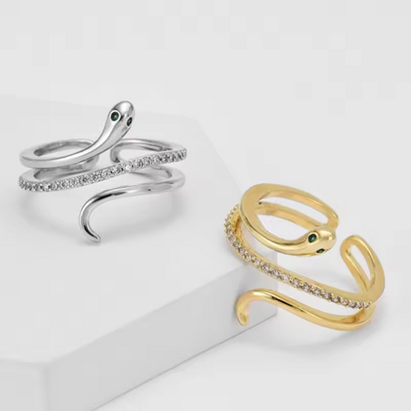 Damen-Ring Schlange, Sterling Silber 925  Zirkonia, schwarz Größe wählbar