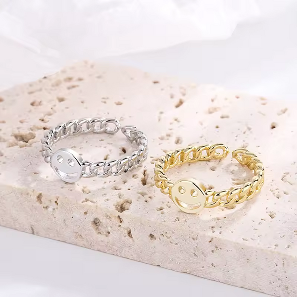 Damenring im Smile-Ketten-Look Sterling-Silber 925, offene Größe.