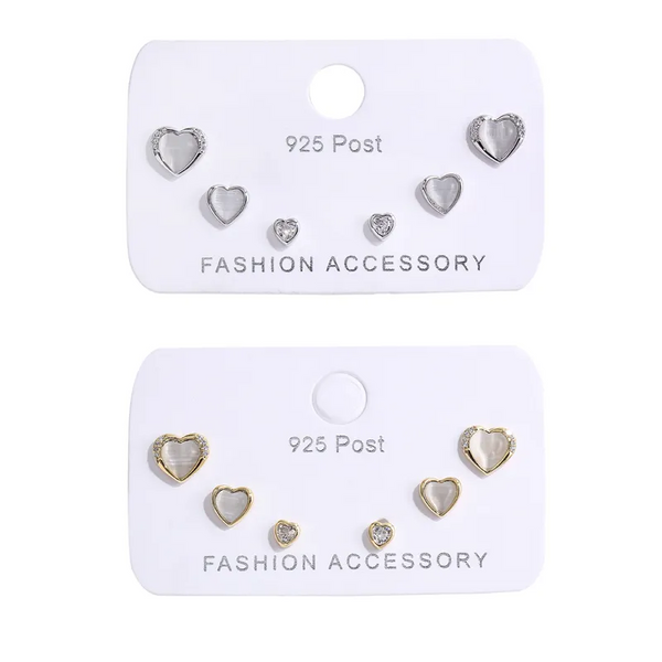 3 Paar Ohrstecker Set Herzen Sterling Silber 925 Damen Ohrringe