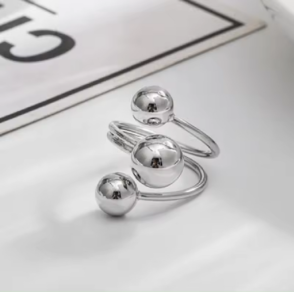 Damenring mit Kugelmotiv, Silber-Gold - größenverstellbar
