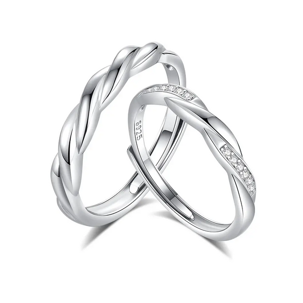 925 Silber Partnerringe | Verflochtenes Design | Verlobungsringe mit Zirkon