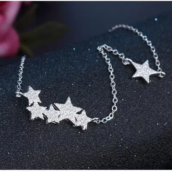 Damen Halskette mit Anhänger Sternen und Zirkonia, Sterling Silber 925.