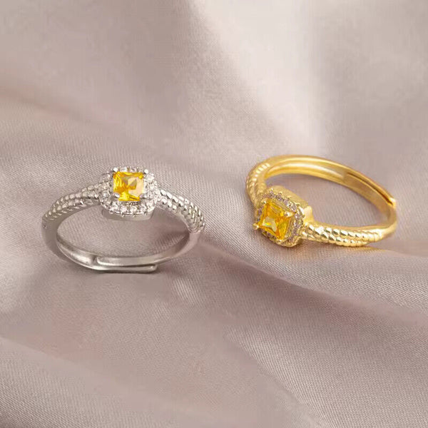 Damenring mit quadratischem Motiv und Zirkonia, Sterling Silber, Offen