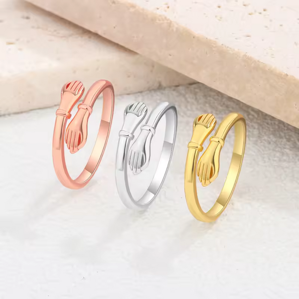 Mädchen-Damen Ring Umarmung- Hand Sterling Silber 925 Glatt Silber-Gold-Rosegold