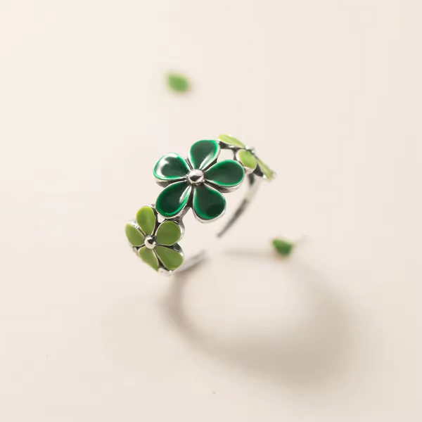 Damen Ring mit grüner Blume, Sterling-Silber 925, Größe wählbar