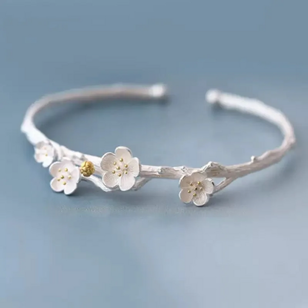 Armreif Kirschblüte Sterling Silber 925 Zirkonia Blumen Armband armkette