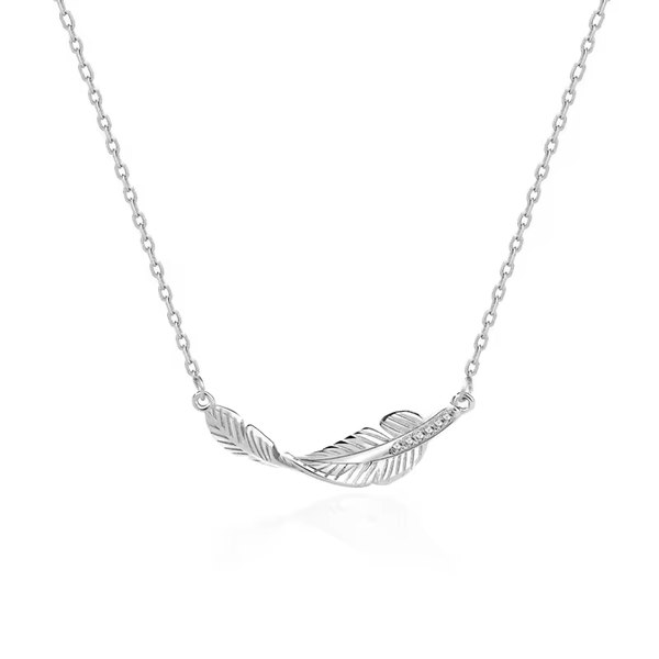 Damenhalskette mit Feder-Anhänger, Silber 925.