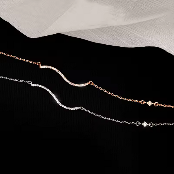 Damen Halskette mit Wellenanhänger, Silber 925, mit Zirkonia