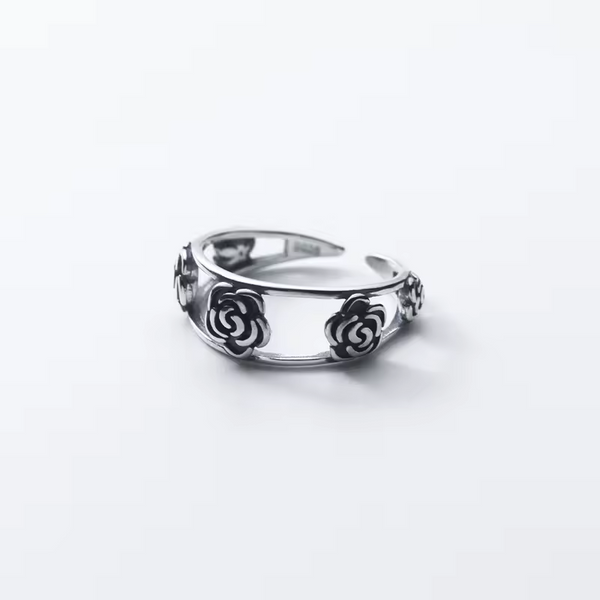 Damen Ring Blumen größenverstellbar Sterling Silber 925 Geschwärzt Blüte