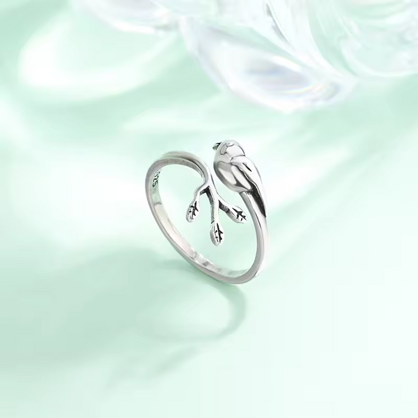 Damenring m. Herbst vogel-Motiv, Sterling-Silber 925, geschwärzt wählbare Größe.