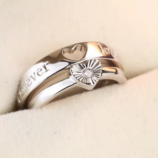 Zwei Partnerringe Silber 925 Herz Ring Trauringe Freundschaftsringe Verstellbar