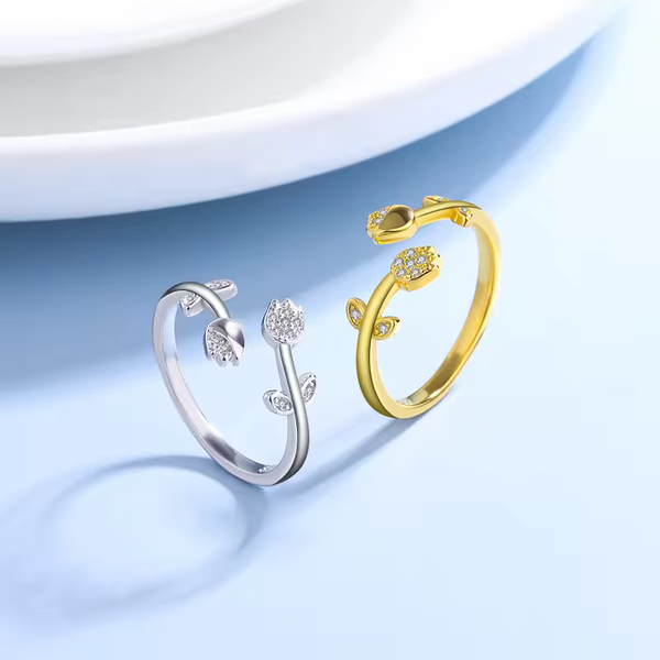 Damenring mit rosa Zirkonia-Motiv, Sterling-Silber 925, größenverstellbar 48-56