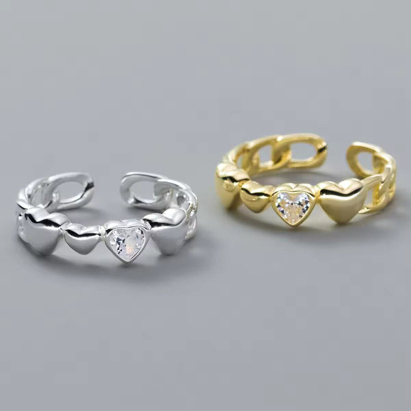 Damenring im Herz Sterling-Silber 925 ketten-Look - offene Größe.