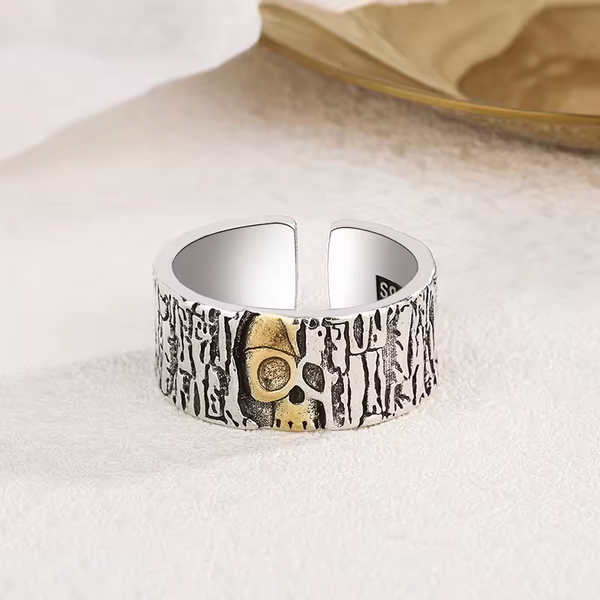 Damen- und Herrenring - Skull Baummuster und Schädel, Sterling Silber 925,