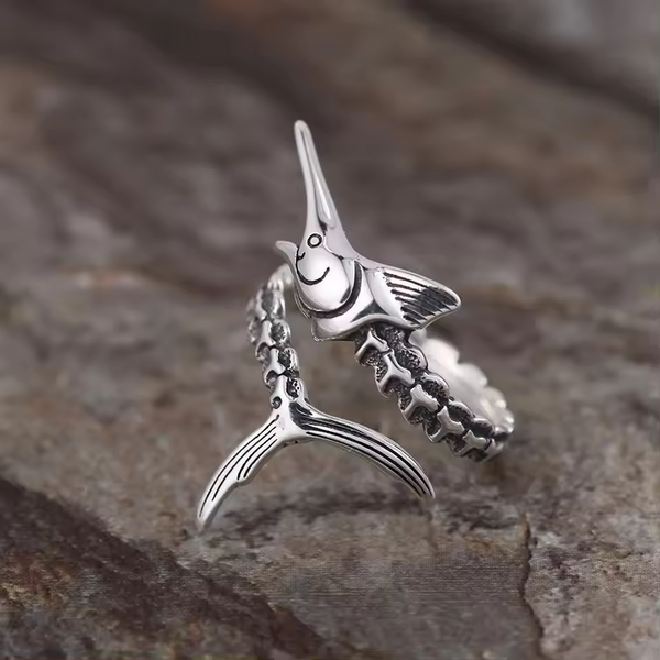 Damen Herren  Ring mit Fisch motiv Silbern geschwärzt