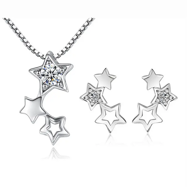 Sternen-Schmuckset aus 925 Silber – Kette & Ohrringe mit Zirkonia