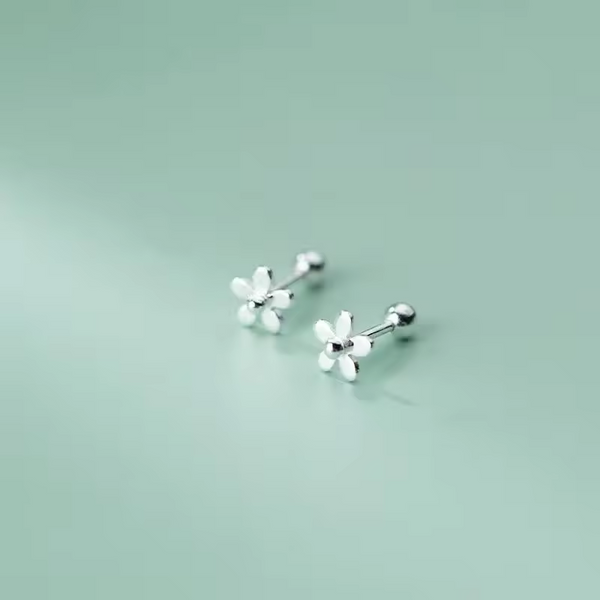 Sehr kleine Ohrringe mit Blume, Sterling-Silber 925, glatt, Damen Ohrstecker