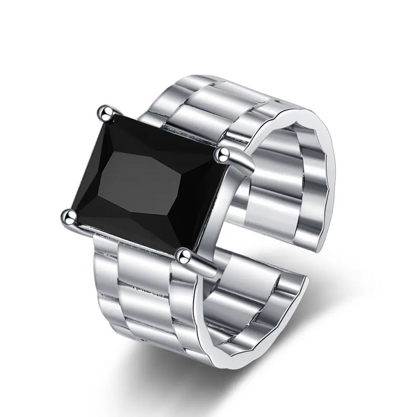Damen Ring Sterling Silber 925 Kette-Look Schwarze Zirkonia verstellbar  48-55