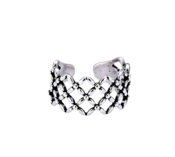 925 Silber Damenring im Vintage-Look – Offenes Gittermuster, Verstellbar, Antik