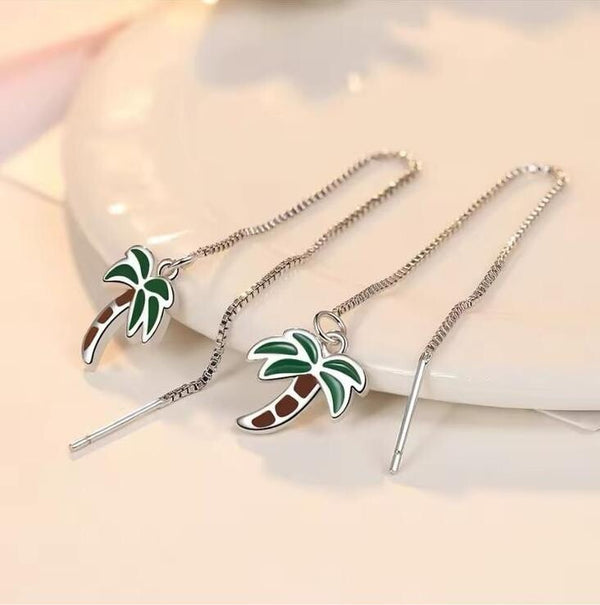 Sterling Silber  925 Ohrketten | Palmen-Design | Durchzieher  Boho Ohrhänger