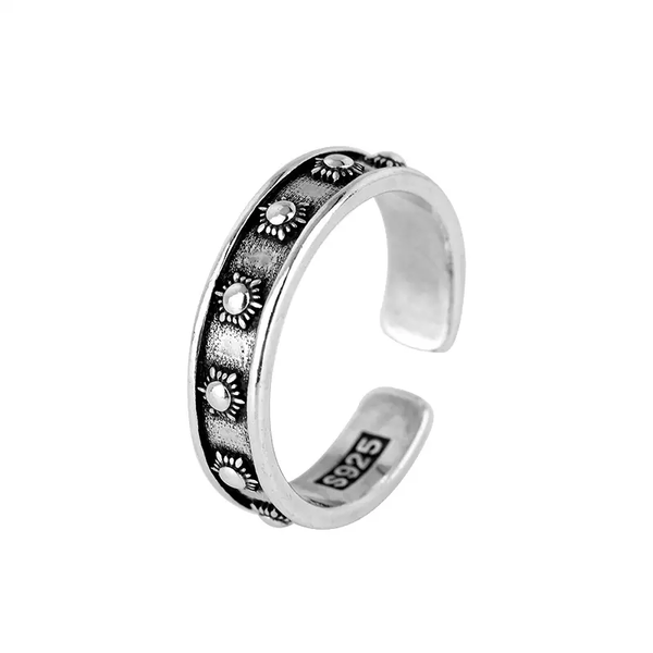 Damen Herren Ring Sonne Silber 925 - Sonnen-Schwarze Neu