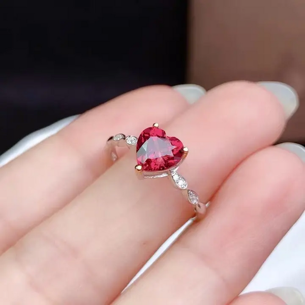 Damen Herz Ring Damen Zirkonia Rot Anpassbar für alle Größen