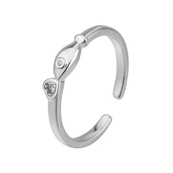 Damen Ring Kleine Herz Silber -Zirkonia, Schlank und verstellbar