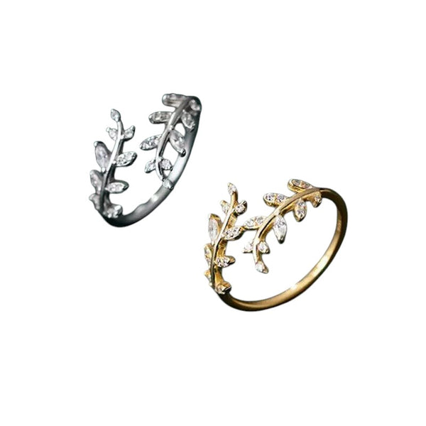 Damen Ring  verstellbar 48-54 Blatt mit Zirkonia Sterling Silber 925