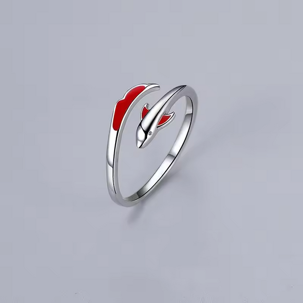 Ring m. Fisch-Motiv, Sterling Silber 925, rote Mädchenring, Größe wählbar