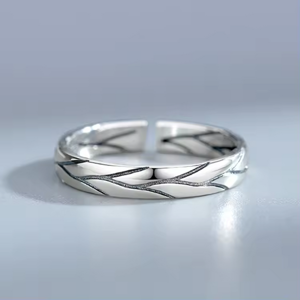 Damenring mit altem Baum-Muster, Sterling-Silber 925, schwarz, offene Größe