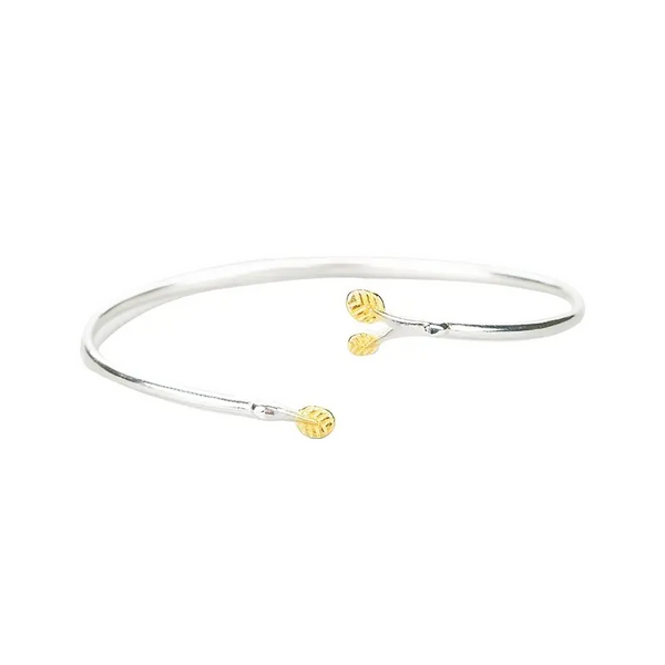 925 Silber Armreif – Offenes Design mit goldenen Blattenden Blatt