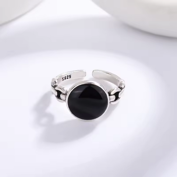 Damenring mit Ketten-Look , Sterling-Silber 925, geschwärzt, rund, größenverstel