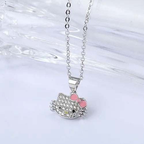 Halskette - Anhänger Katze - Sterling Silber 925 Zirkonia Damen Mädchen Kette