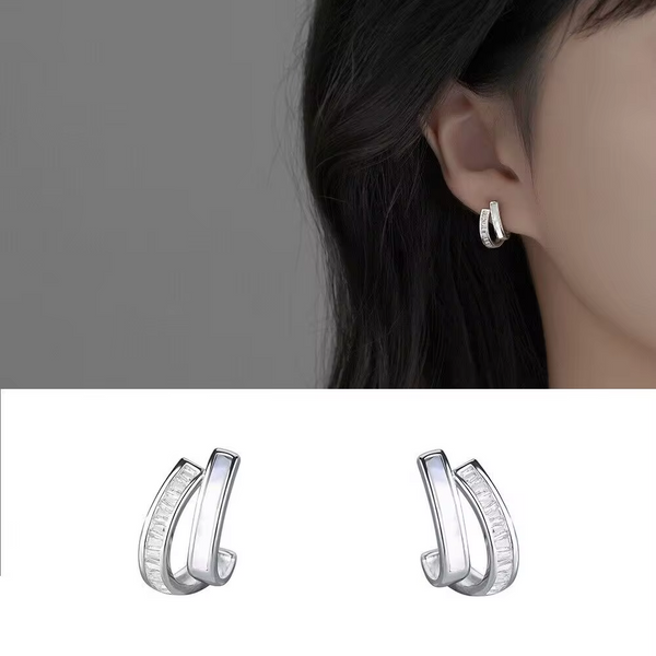 Doppelte Reihen halbe Creolen mit Zirkonia-Opal, Sterling Silber 925 Ohrringe