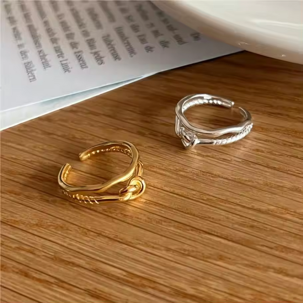Damenring mit Wellenmuster, Hohlring, Sterling-Silber 925, Zwei Reihen