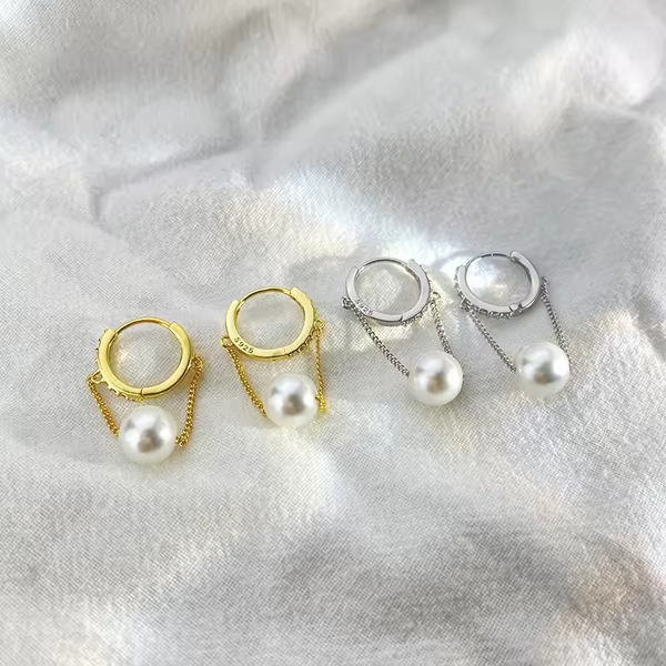Creolen mit Perlen echt Sterling Silber 925 Damen Ohrringe Ohrhänger